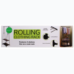 60" Tall Rolling Clothing Rack with 2 Bottom Organizing Shelves