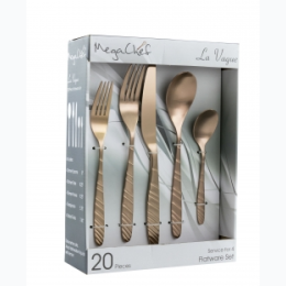 MegaChef La Vague 20 Piece Flatware Utensil Set, Stainless Steel Silverware Metal Service for 4 in Matte Rose Gold