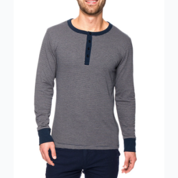 Men's Striped Double Layer Thermal Long Sleeve Henley Top - 3 Color Options