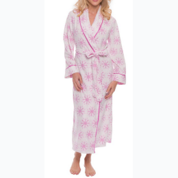 Womens Microfleece Soft Spa Robe - Snowflakes White/Purple