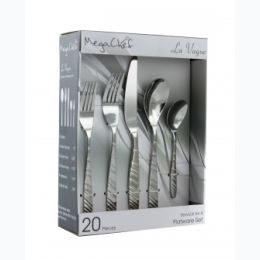 MegaChef La Vague 20 Piece Flatware Utensil Set, Stainless Steel Silverware Metal Service for 4 in Silver