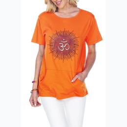 Women's Sun Graphic & Embroidered "Om" Top w/ Kangaroo Pocket