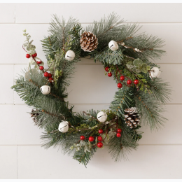 Mini Wreath - Glittered Pine With Berries And Bells