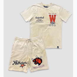 Men's - Basketball Acid Wash Chenille Tee & Fleece Shorts Set - 2 Color Options