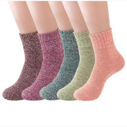 Women's Fall/Winter Color Ribbed Cuff Ankle Socks - 5 Pairs