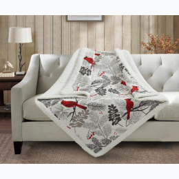 Virah Bella® Collection - Primitive Quilted Sherpa Throw - Cardinals