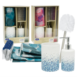 15 Piece Dot Detail Bathroom Set in Pink or Blue