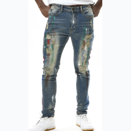 Men's Painted Distressed Denim Jean in Vintage Wash