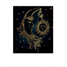 Lightweight Sun, Moon & Stars Printed Tapestry w/ Hanging Hardware