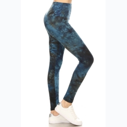 Women's High Waisted Midnight Blue Tie-Dye Leggings - One Size Fits Most - Size 2-12