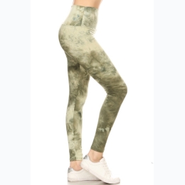 Women's Yoga Style Green Tie-Dye Fitted Leggings - One Size Fits Most - Sizes 2-12