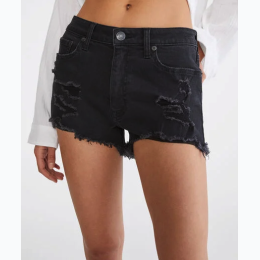 Women’s Famous Maker Distressed Vintage High Rise Denim Shorty Shorts in Black - Closeout Special