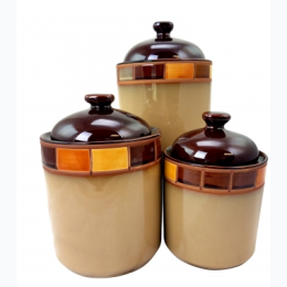 Casa Estebana 3 Piece Stoneware Storage Canister Container Jar Set