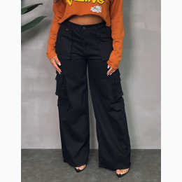 Junior's Wide Leg Cargo Pants in Black