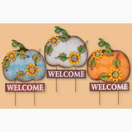 28″ Metal Pumpkin “Welcome” Stake - 3 Color Options