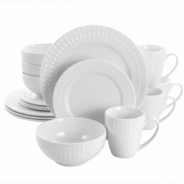 Elama Cara 16 Piece Round Porcelain Dinnerware Set in White