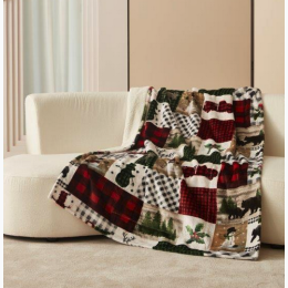 Country Lodge Patchwork - Footed Flannel Throw