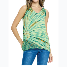 Women's Tie Dye Tank Top With Lace Detail - Green