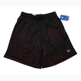 Men's Famous Maker 9" Mesh Pocket Short - Black Mesh with Red Lining