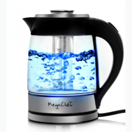 MegaChef 1.8 Liter Cordless Glass and Stainless Steel Electric Tea Kettle with Tea Infuser