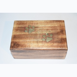 Dog Paw Brass Inlay Wooden Box - 4x6"