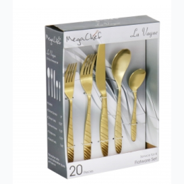 Megachef La Vague 20 Piece Flatware Utensil Set, Stainless Steel Silverware Metal Service for 4 in Matte Gold