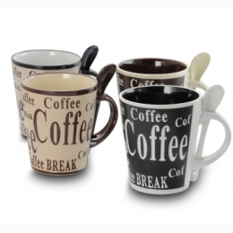 Gibson Bareggio 8pc Coffee with Spoon Set , 4 Designs (Mr. Coffee)