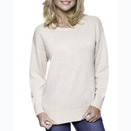 Women's Box-Packaged Cashmere Blend Crew Neck Sweater with Drop Shoulder - 3 Color Options