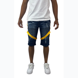 Big & Tall Men's Strap Moto Shorts - Blue with Gold Straps