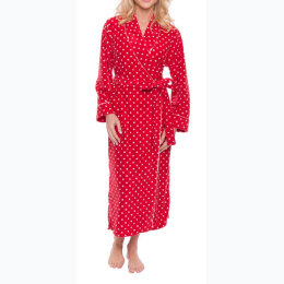 Womens Microfleece Soft Spa Robe - Dots Diva Red/White