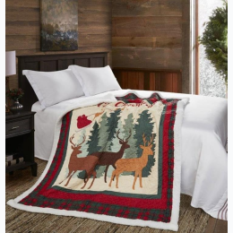 Virah Bella®  - Primitive Quilted Sherpa Throw - Christmas Deer