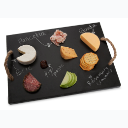 Rectangular Wooden Cheeseboard with Chalkboard Surface and Rope Handles 17"