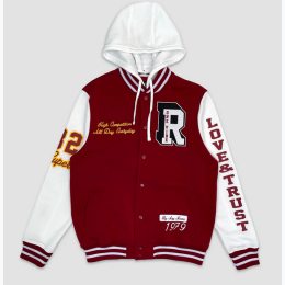 Men's Strong Fleece Varsity Jacket in Burgundy