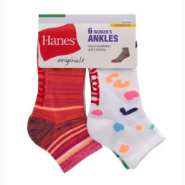 Women’s ‘Hanes’ Ankle Socks 6 Pair Pack Shoe Size: 8-12