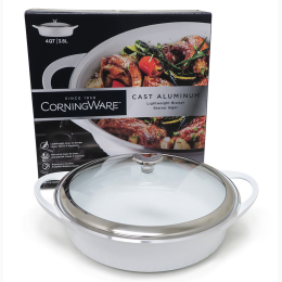 Corningware 4 Qt. Cast Aluminum White Braiser with Lid