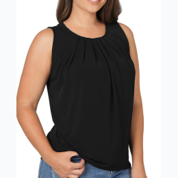 Plus Size ITY Sleeveless Front Neck Pleat Top - 3 Color Options