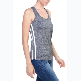 Women's Double Side Stripe Racer Back Tank Top in Grey