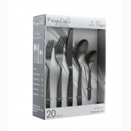 MegaChef La Vague 20 Piece Flatware Utensil Set, Stainless Steel Silverware Metal Service for 4 in Matte Black