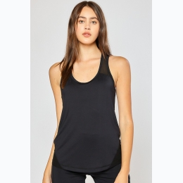 Women's Contrast Mesh Racer Back Tank Top in Black - SIZE S