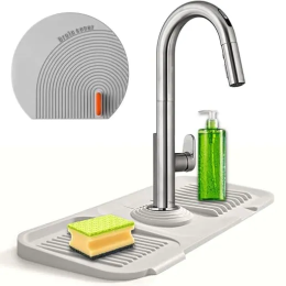 Sink Splash Guard – Silicone Faucet Mat – Drain Cover Included – GRAY LARGE