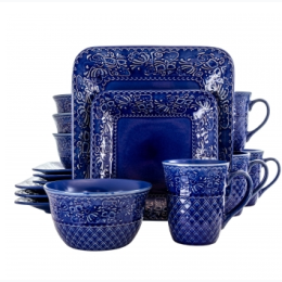 Elama Indigo Lotus 16 Piece Square Dinnerware Set