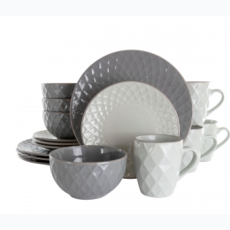 Elama Tahitian Diamond 16 Piece Stoneware Dinnerware Set in Slate and Pearl