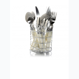 Gibson Sensations II 16 Piece Stainless Steel Flatware Set with White Handles and Chrome Caddy