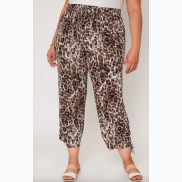 Plus Size Elastic Waist Flood With Drawstring Hem - Animal Print